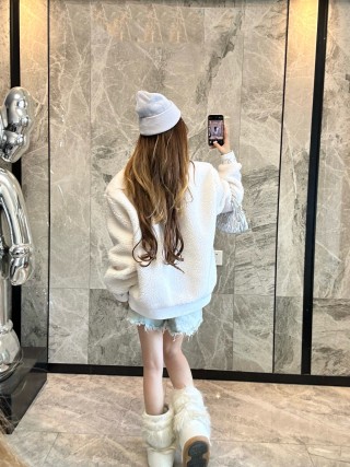 Cream Wool Blend Oversized Cardigan Jacket view 4