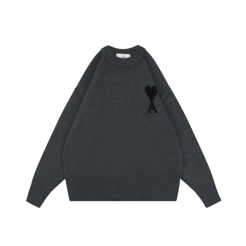 Charcoal Gray Heart Embroidered Crewneck Sweater view