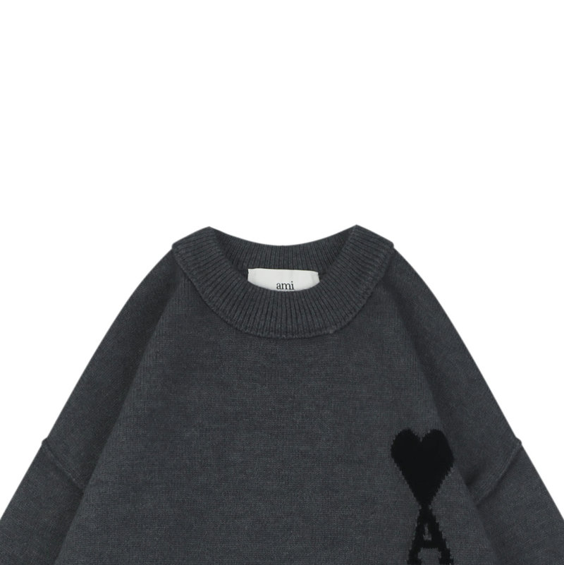 Charcoal Gray Heart Embroidered Crewneck Sweater view