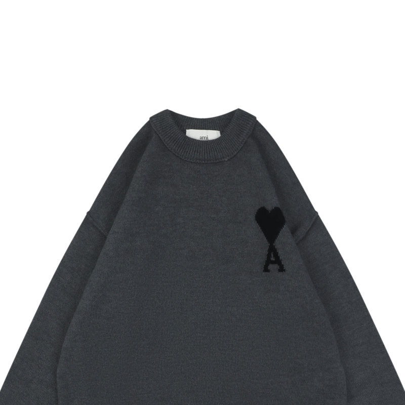 Charcoal Gray Heart Embroidered Crewneck Sweater view