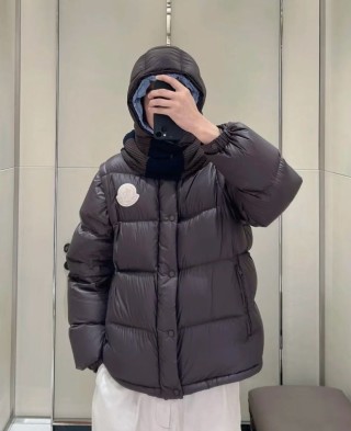 Moncler Black Puffer Down Jacket with Blue Trim view 7