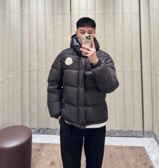 Moncler Black Puffer Down Jacket with Blue Trim view 8