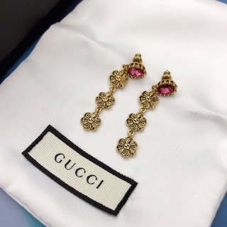 Gucci GG Floral Drop Earrings with Pink Stone view 2