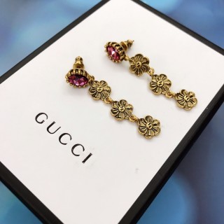 Gucci GG Floral Drop Earrings with Pink Stone view 3