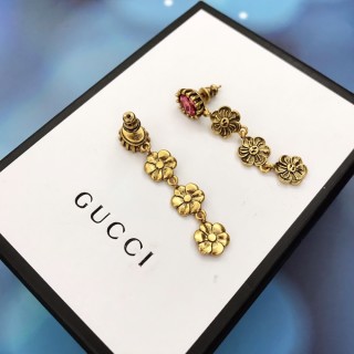 Gucci GG Floral Drop Earrings with Pink Stone view 4