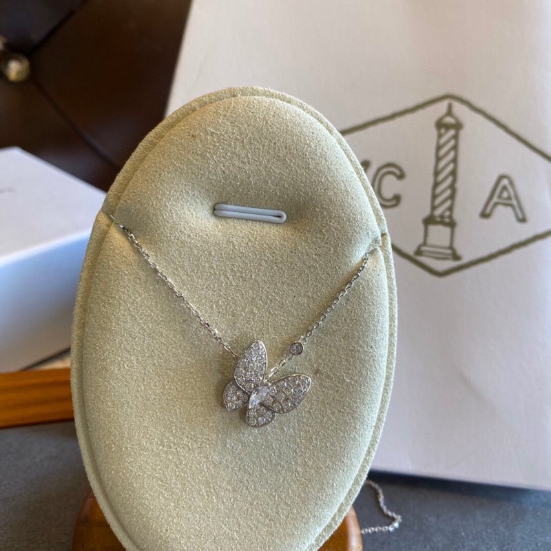 Van Cleef & Arpels Butterfly Diamond Pendant Necklace - Silver view