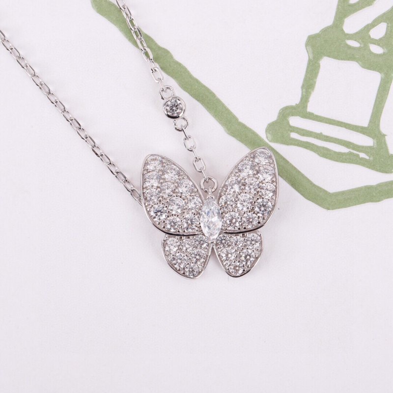Van Cleef & Arpels Butterfly Diamond Pendant Necklace - Silver view