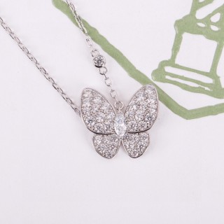 Van Cleef & Arpels Butterfly Diamond Pendant Necklace - Silver view 4