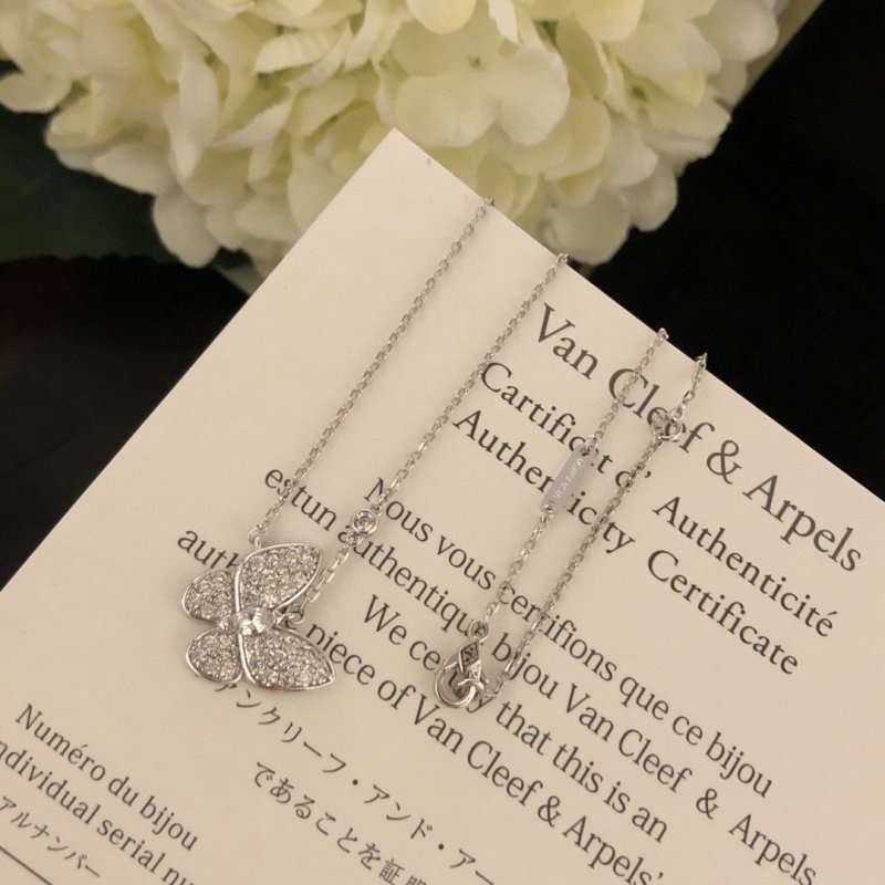 Van Cleef & Arpels Butterfly Diamond Pendant Necklace - Silver view