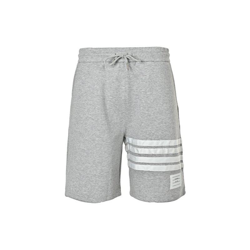 Grey Striped Fleece Shorts with Drawstring view