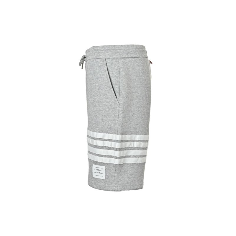 Grey Striped Fleece Shorts with Drawstring view