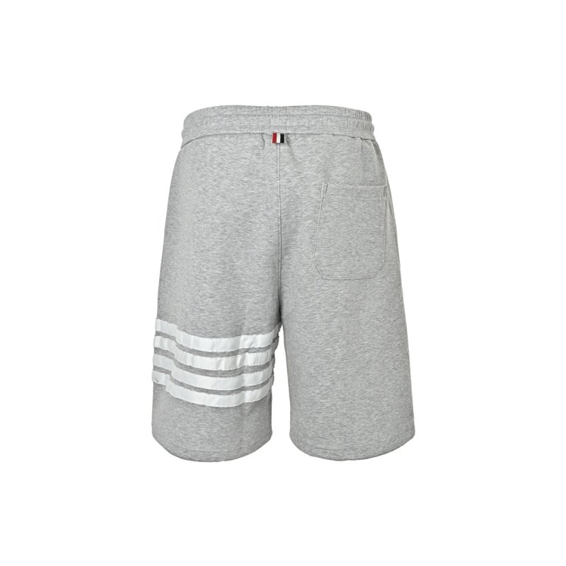 Grey Striped Fleece Shorts with Drawstring view