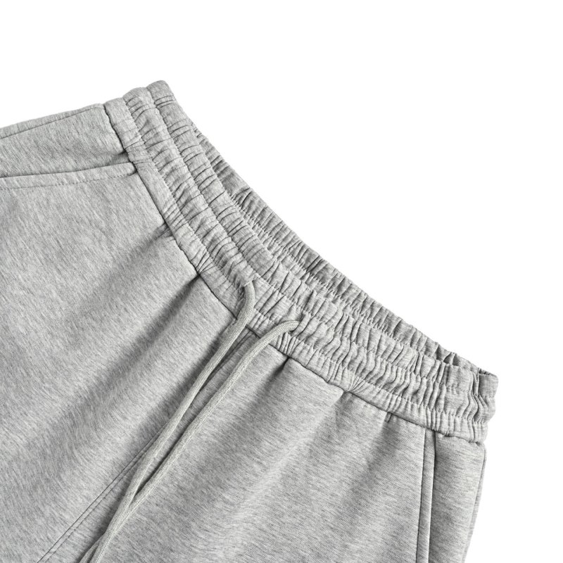 Grey Striped Fleece Shorts with Drawstring view