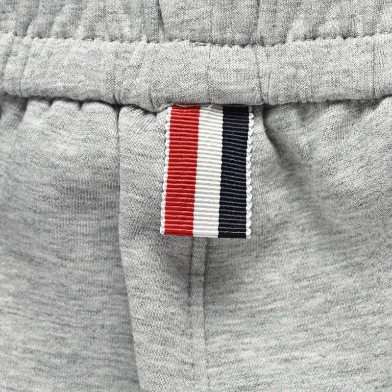 Grey Striped Fleece Shorts with Drawstring view