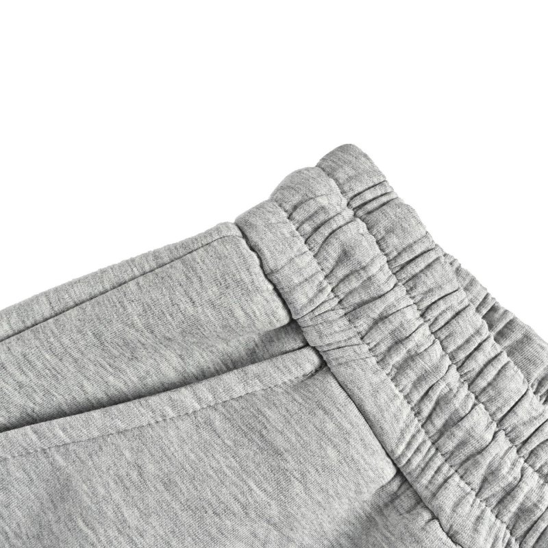 Grey Striped Fleece Shorts with Drawstring view