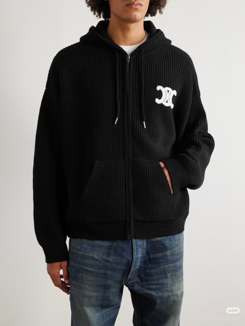 Essentials Black Ribbed Zip Hoodie
