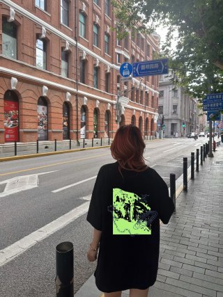 Black Oversized T-Shirt with Neon Graphic Print