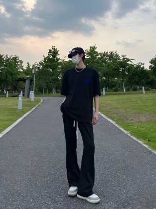 Black Oversized T-Shirt with Neon Graphic Print view 2