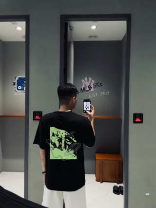 Black Oversized T-Shirt with Neon Graphic Print view 3