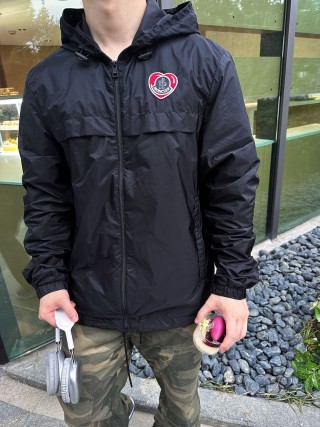 Moncler Navy Puffer Jacket with Heart Logo view 2