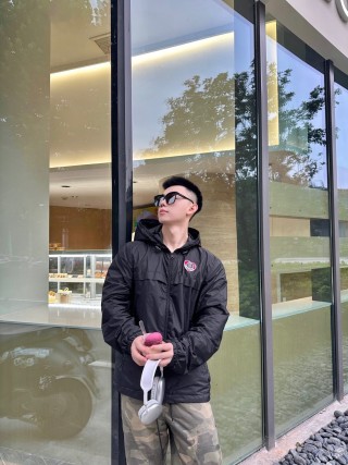 Moncler Navy Puffer Jacket with Heart Logo view 6