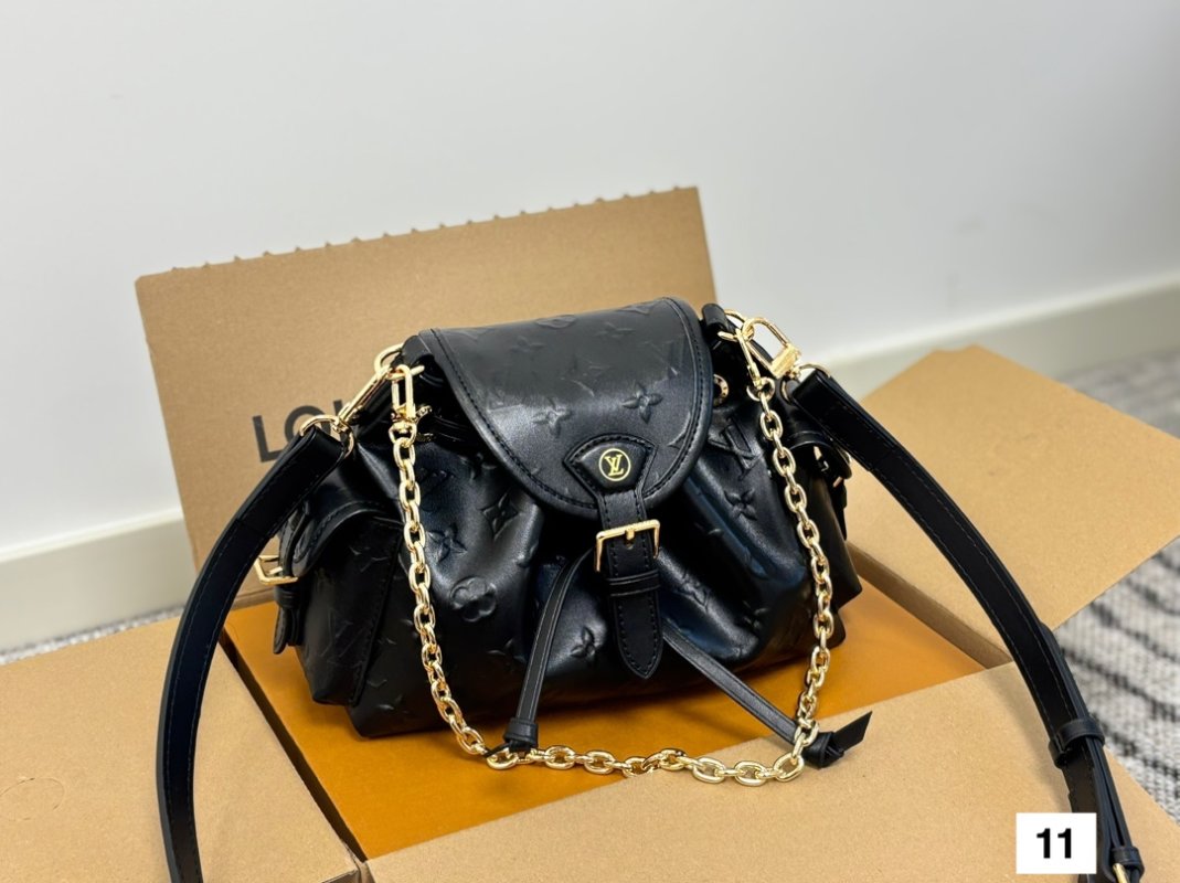 Louis Vuitton Odyssee Black Leather Embossed Shoulder Bag