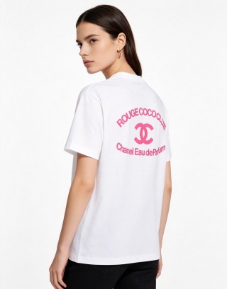 Chanel Rouge Cocoa White T-Shirt Pink Print