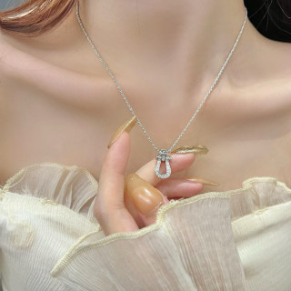 Silver Crystal Oval Pendant Necklace view 3