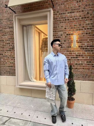 Light Blue Striped Button-Up Shirt view 2
