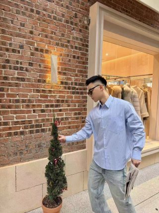 Light Blue Striped Button-Up Shirt view 4