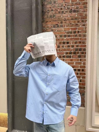 Light Blue Striped Button-Up Shirt view 5