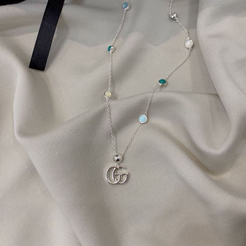 Gucci GG Double G Turquoise Daisy Pendant Necklace Silver