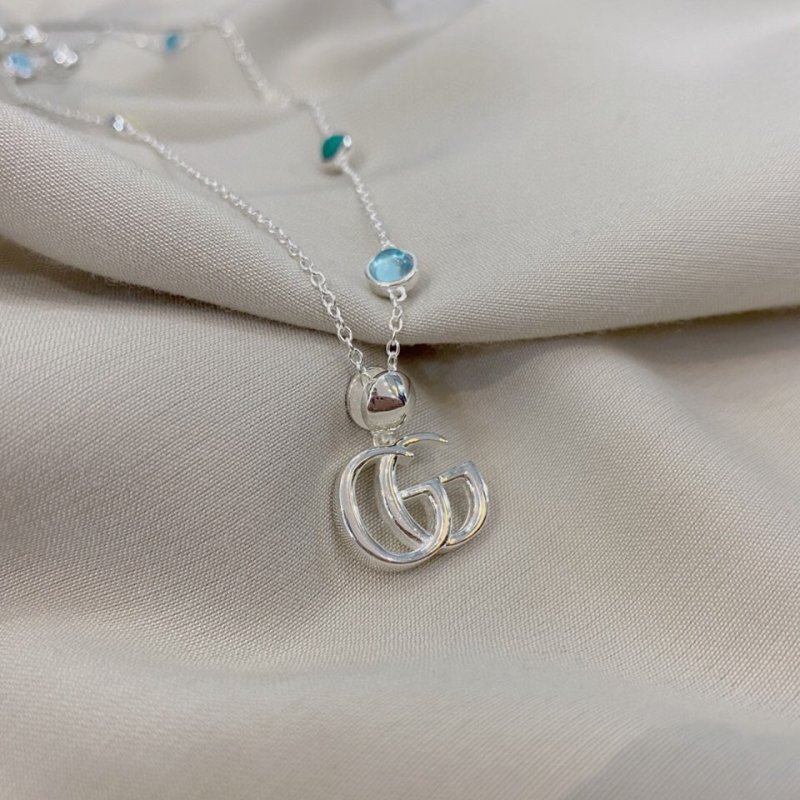 Gucci GG Double G Turquoise Daisy Pendant Necklace Silver view