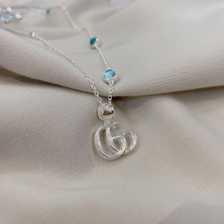 Gucci GG Double G Turquoise Daisy Pendant Necklace Silver view 3