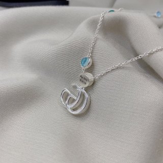 Gucci GG Double G Turquoise Daisy Pendant Necklace Silver view 4