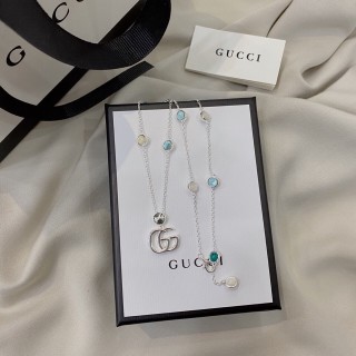 Gucci GG Double G Turquoise Daisy Pendant Necklace Silver view 6