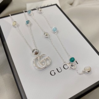 Gucci GG Double G Turquoise Daisy Pendant Necklace Silver view 7