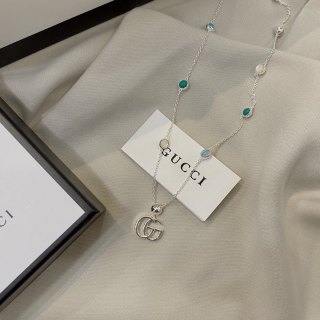 Gucci GG Double G Turquoise Daisy Pendant Necklace Silver view 9