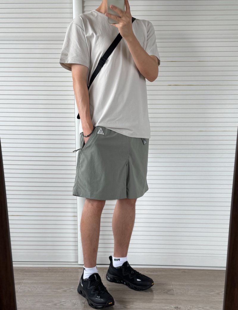 Sage Green Nylon Shorts with Drawstring view