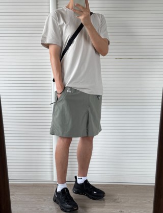 Sage Green Nylon Shorts with Drawstring view 2