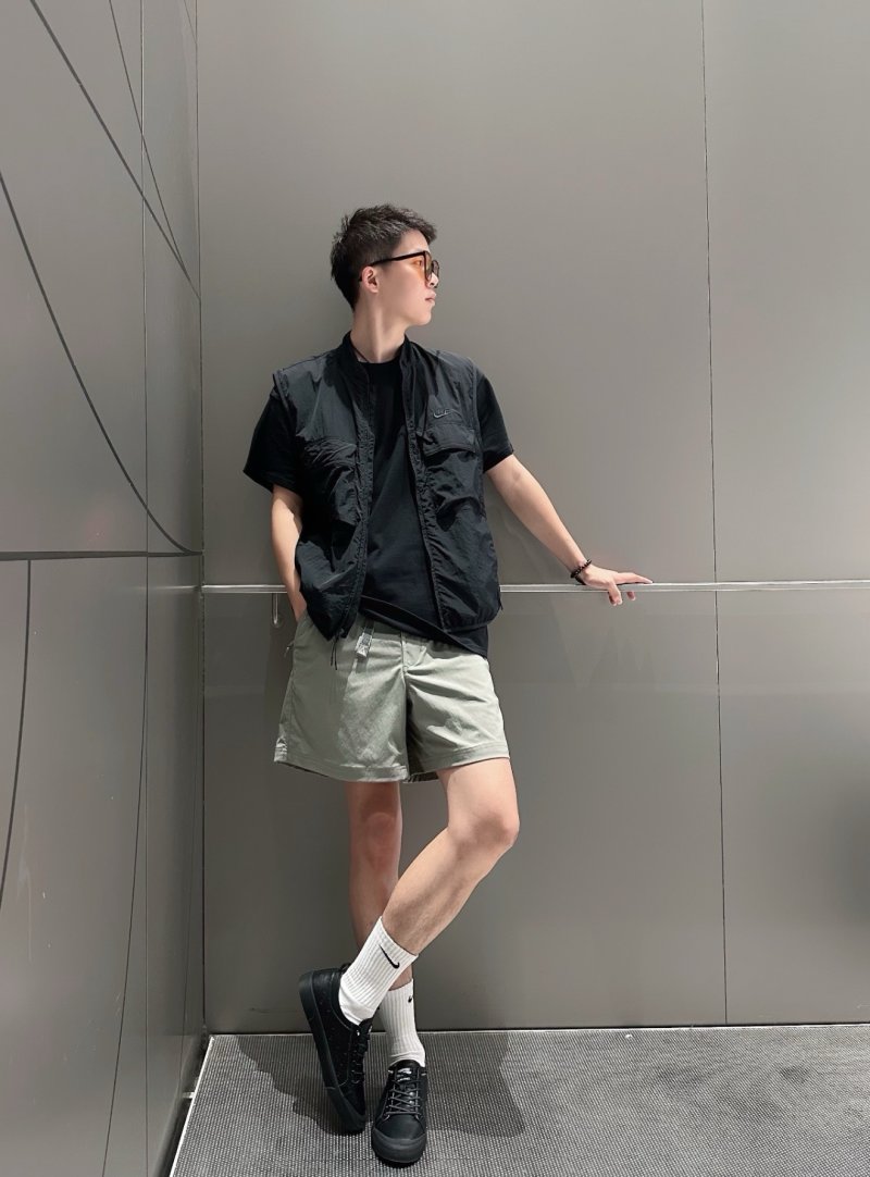 Sage Green Nylon Shorts with Drawstring view