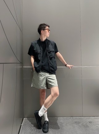 Sage Green Nylon Shorts with Drawstring view 4