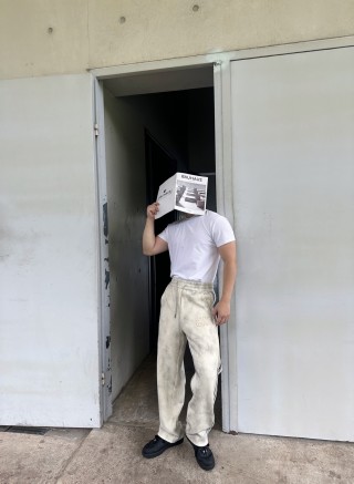 Essentials Cream Track Pants with Navy Stripe view 2