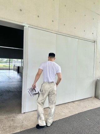 Essentials Cream Track Pants with Navy Stripe view 7