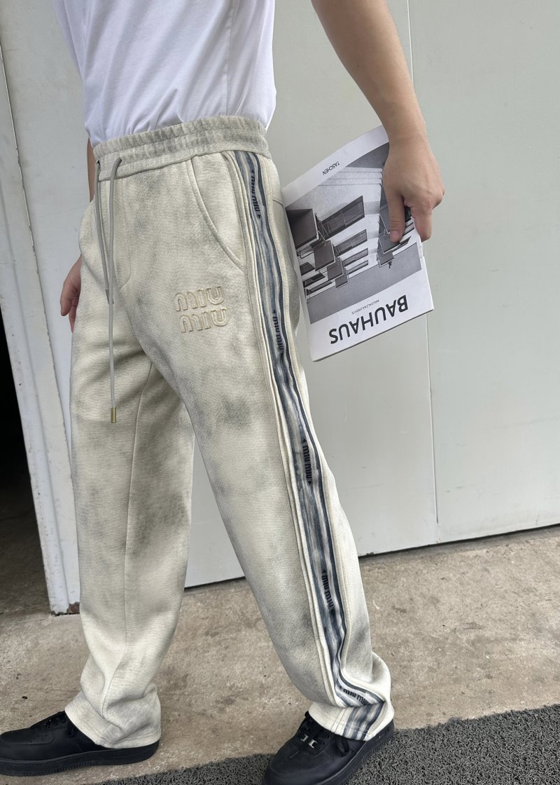 Essentials Cream Track Pants with Navy Stripe view