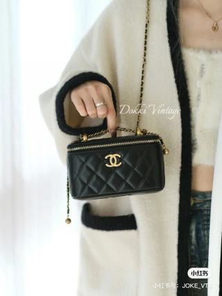 Chanel Black Quilted Vanity Case Gold Chain Bag view 2