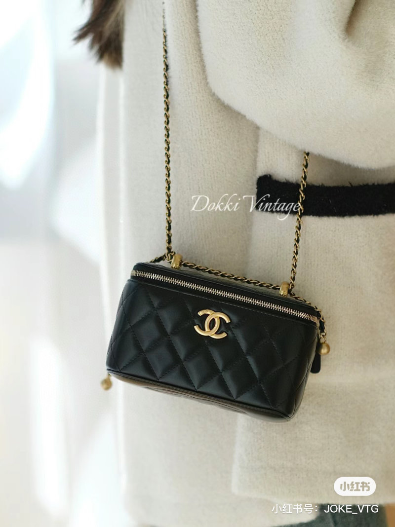 Chanel Black Quilted Vanity Case Gold Chain Bag view