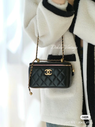 Chanel Black Quilted Vanity Case Gold Chain Bag view 5