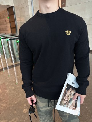 Versace Medusa Gold Embroidered Crew Neck Sweater Black