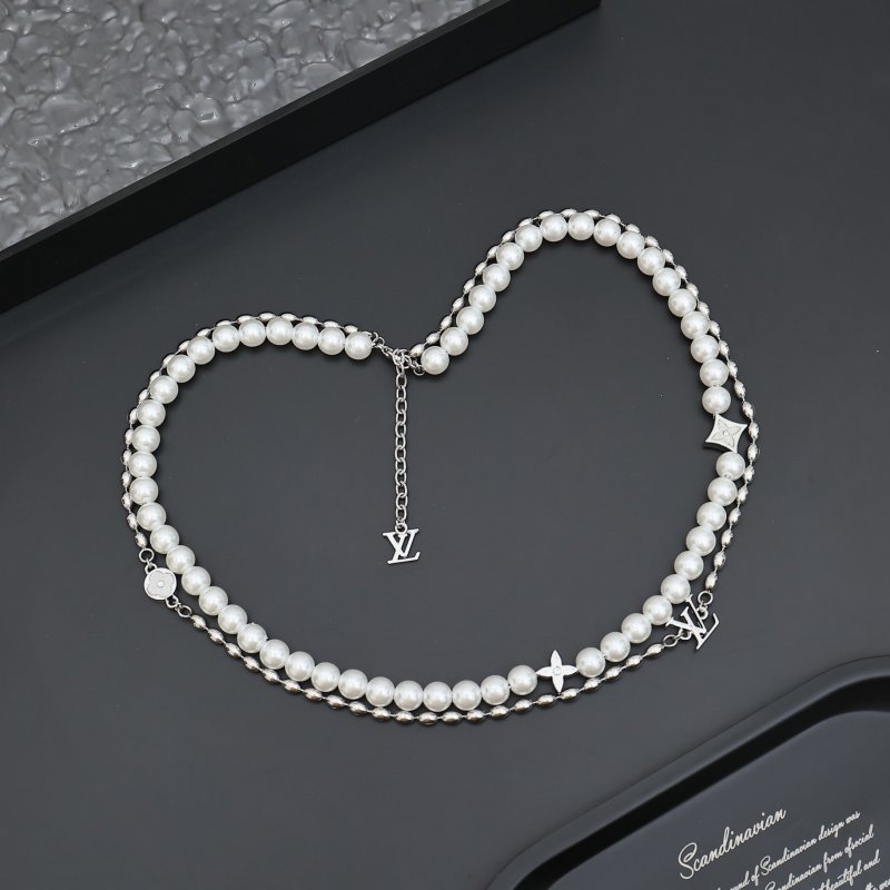 Louis Vuitton Pearls Fusion Layered Necklace Silver
